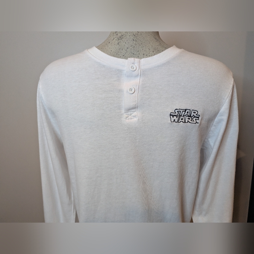 Star Wars Black Out Classic Logo Vintage Tee Size Small Long Sleeve White Henley - Picture 3 of 7